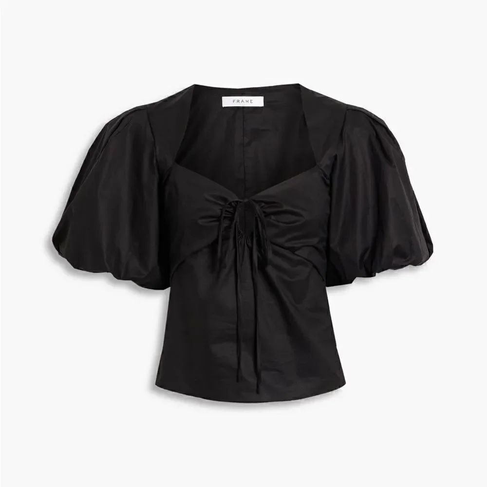 NWT Frame Cotton Black Crop Top Puff Sleeve Blouse Size XS